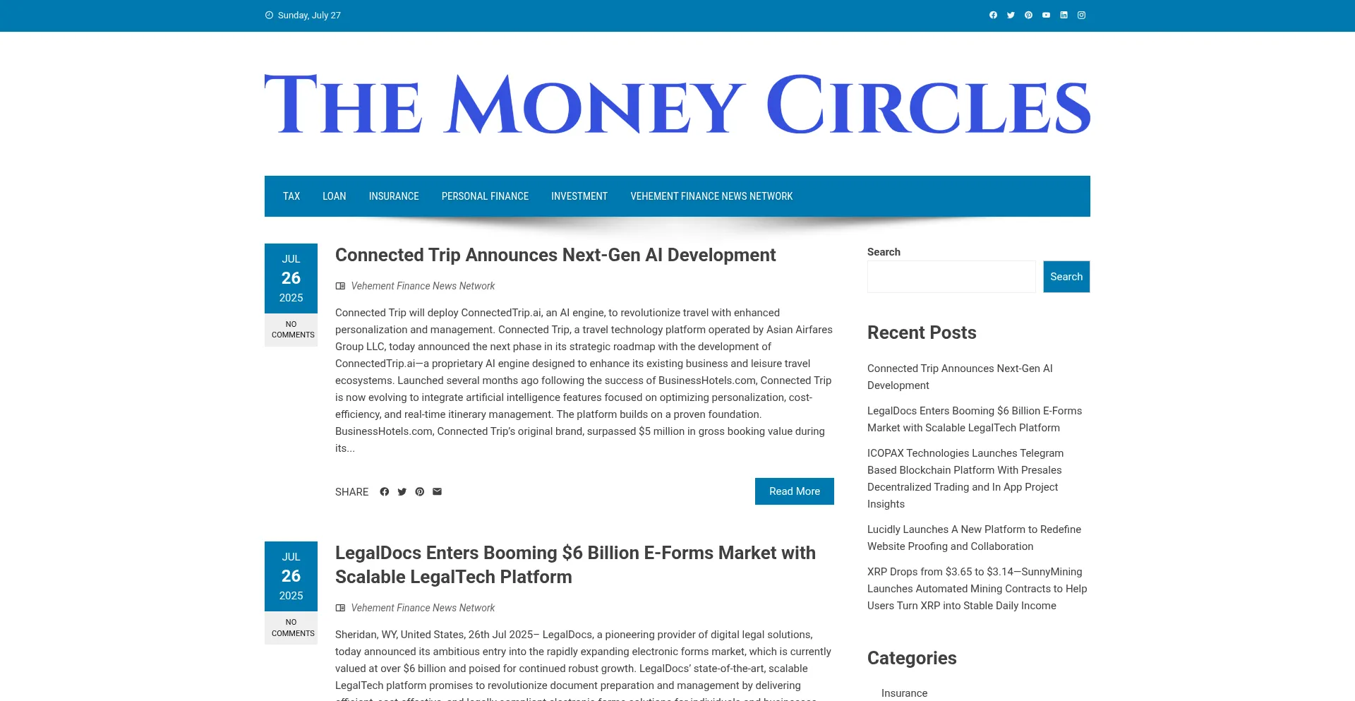 Website screenshot of Themoneycircles.com