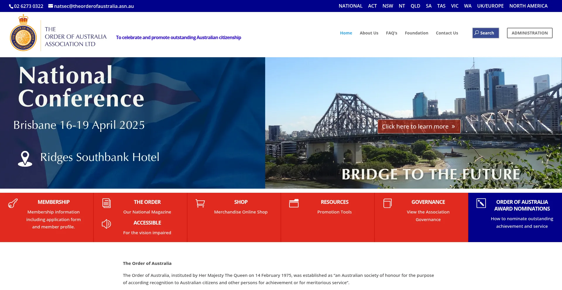 Website screenshot of Theorderofaustralia.asn.au