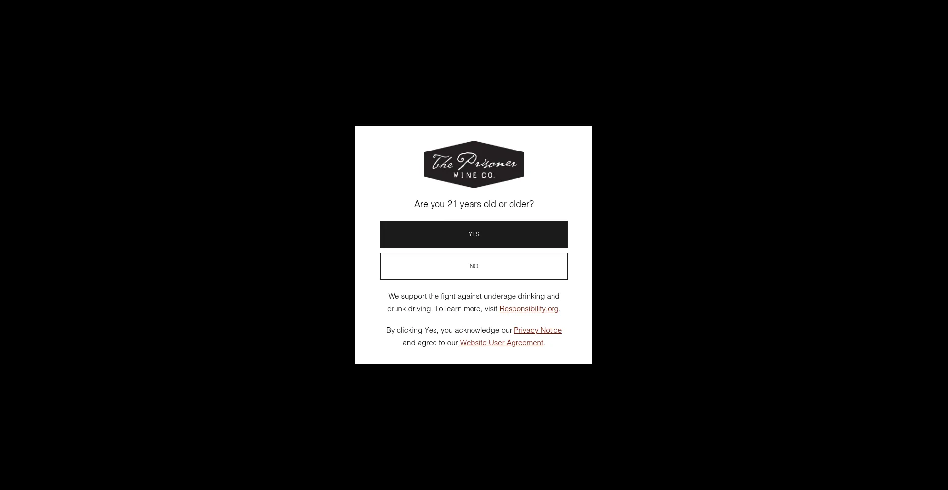 Website screenshot of Theprisonerwinecompany.com