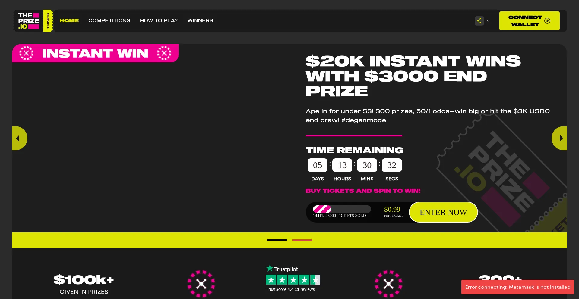 Website screenshot of Theprize.io