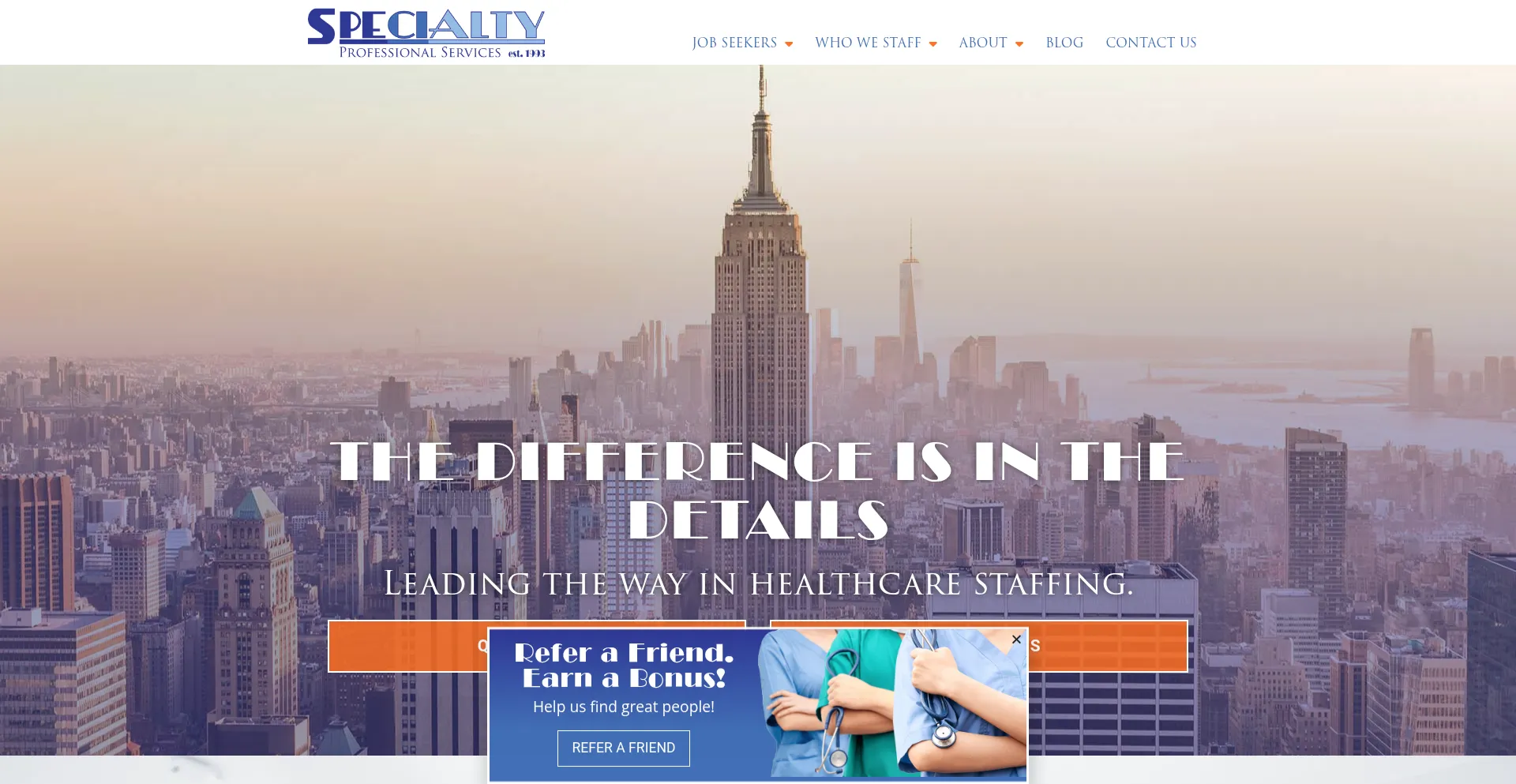 Website screenshot of Thespecialty.com
