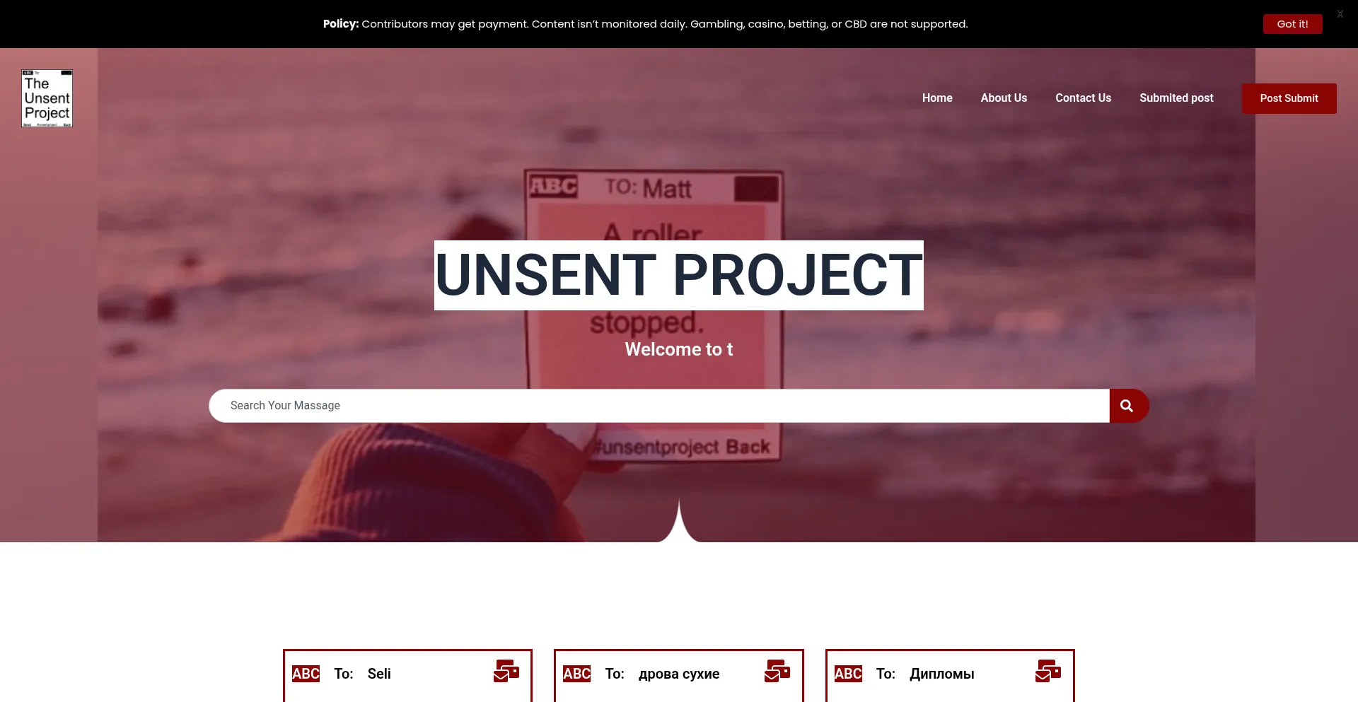 Theunsentproject.org Screenshot