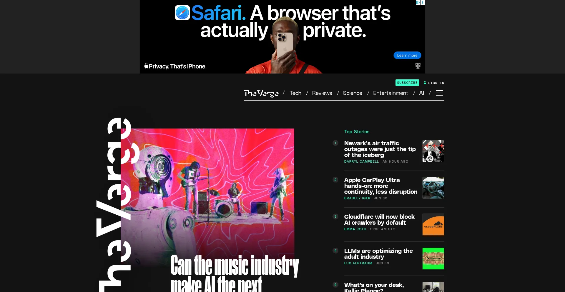 Website screenshot of Theverge.com
