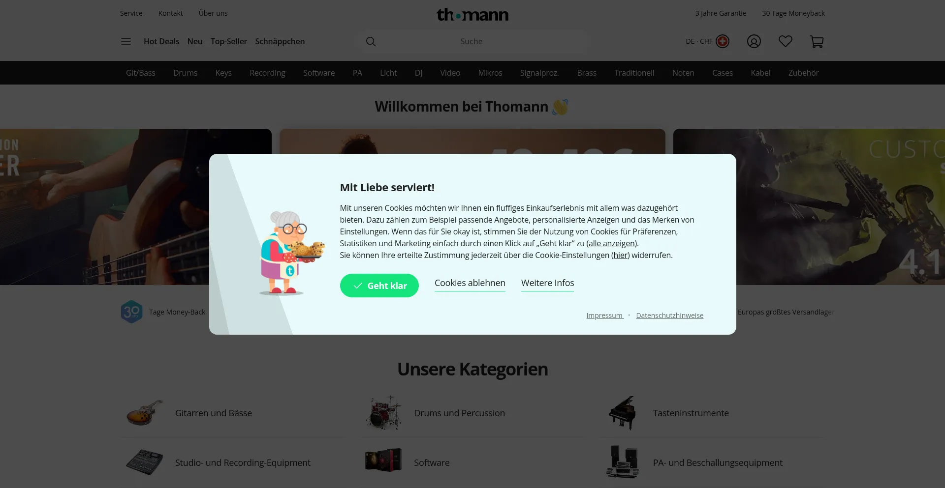 Website screenshot of Thomannmusic.ch