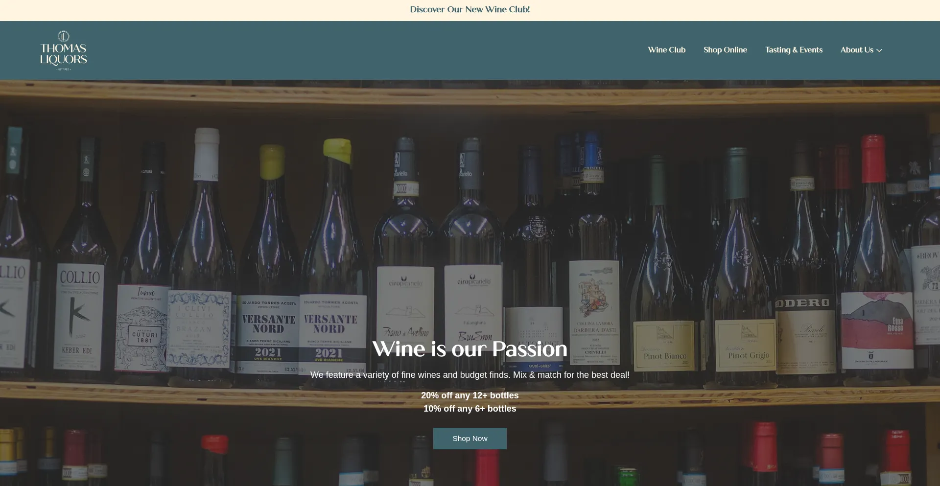 Website screenshot of Thomasliquor.com