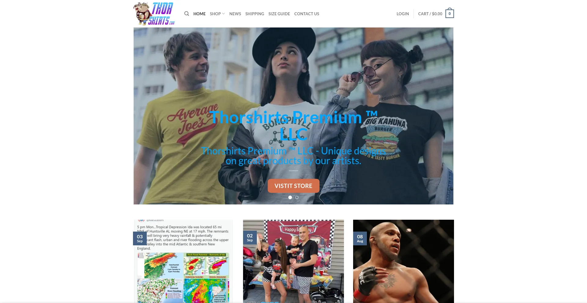 Website screenshot of Thorshirts.com