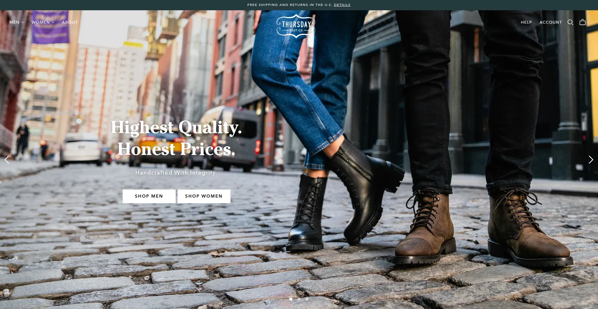Website screenshot of Thursdayboots.com