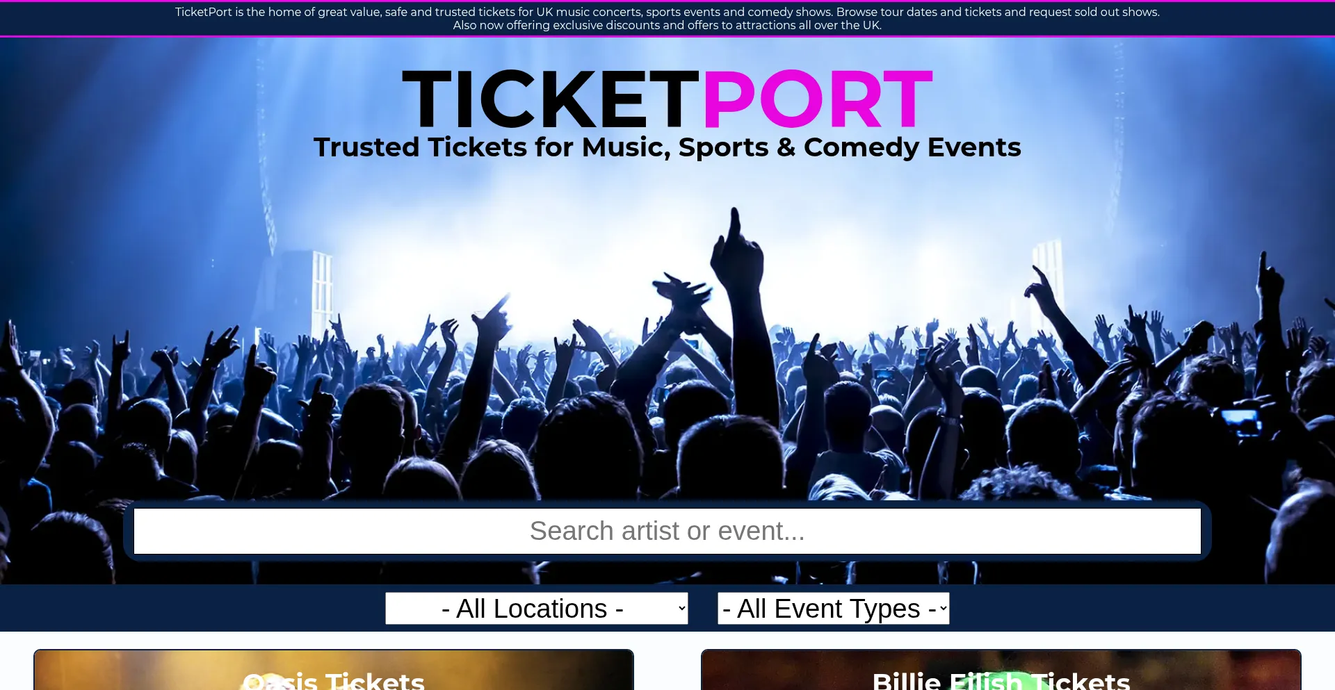 Website screenshot of Ticketport.co.uk