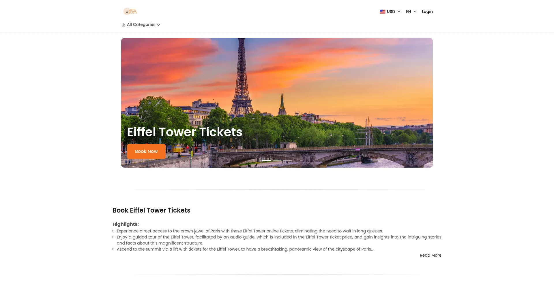 Website screenshot of Tickets-eiffeltower.com