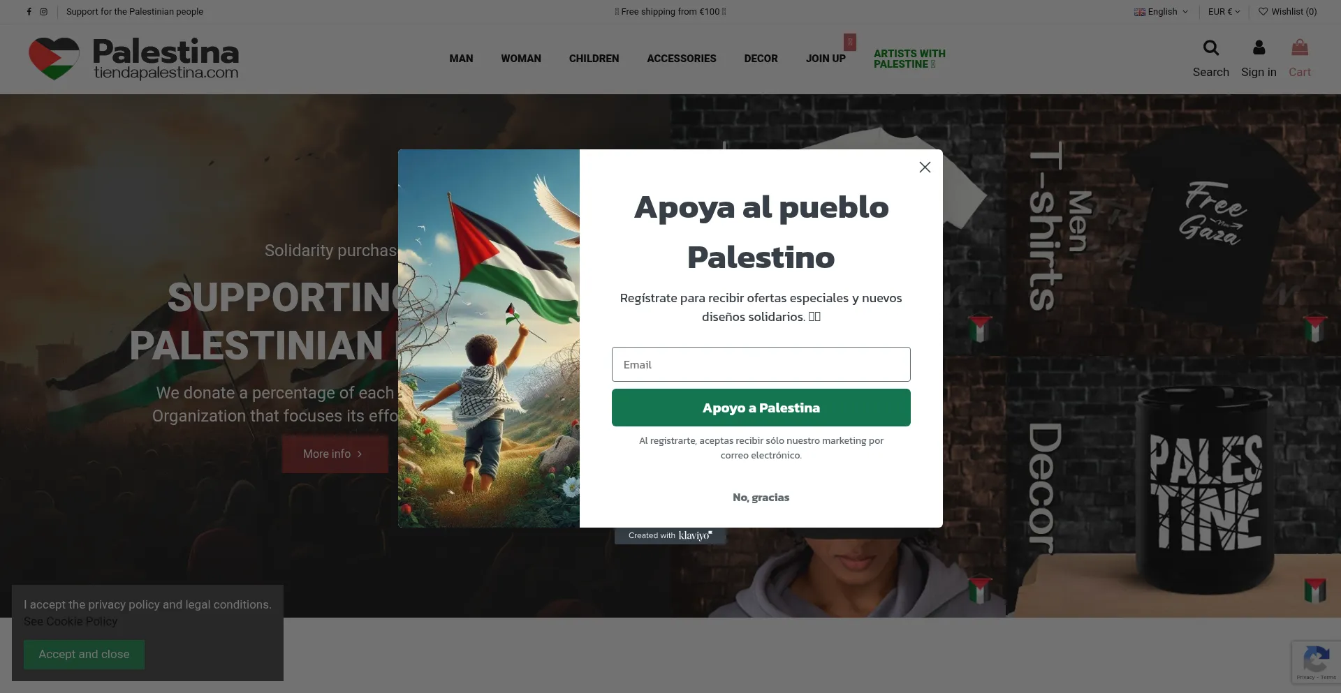 Website screenshot of Tiendapalestina.com