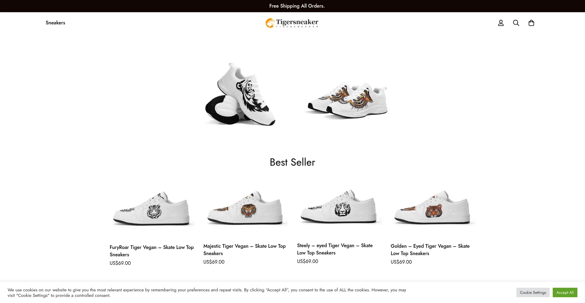 Website screenshot of Tigersneaker.co