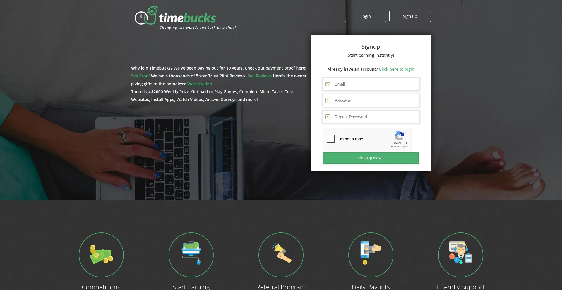Website screenshot of Timebucks.com