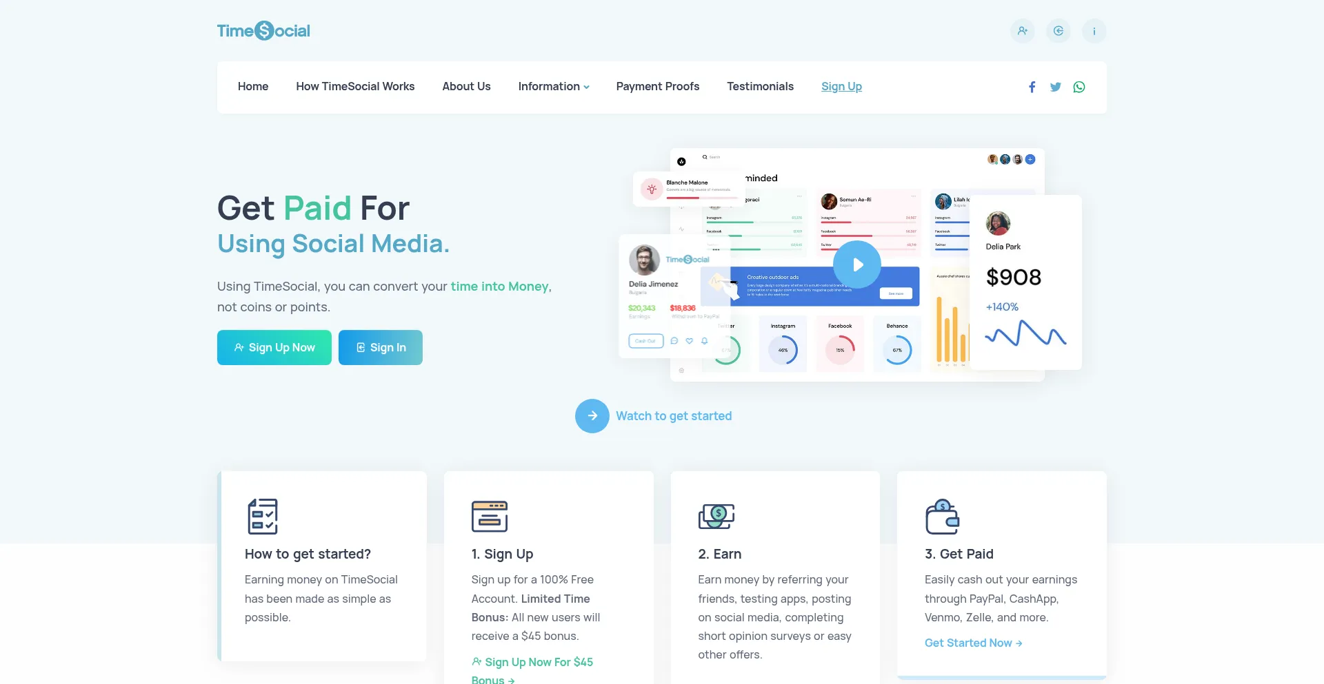 Website screenshot of Timesocial.co