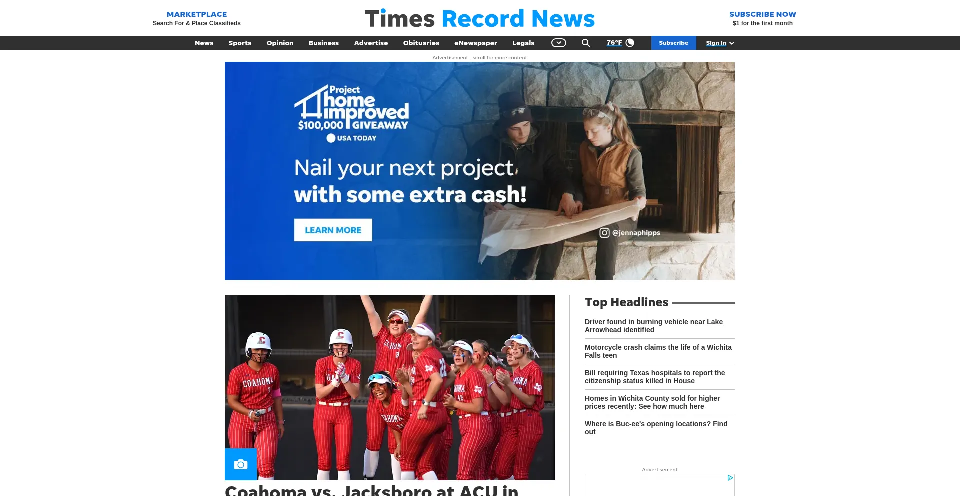 Website screenshot of Timesrecordnews.com