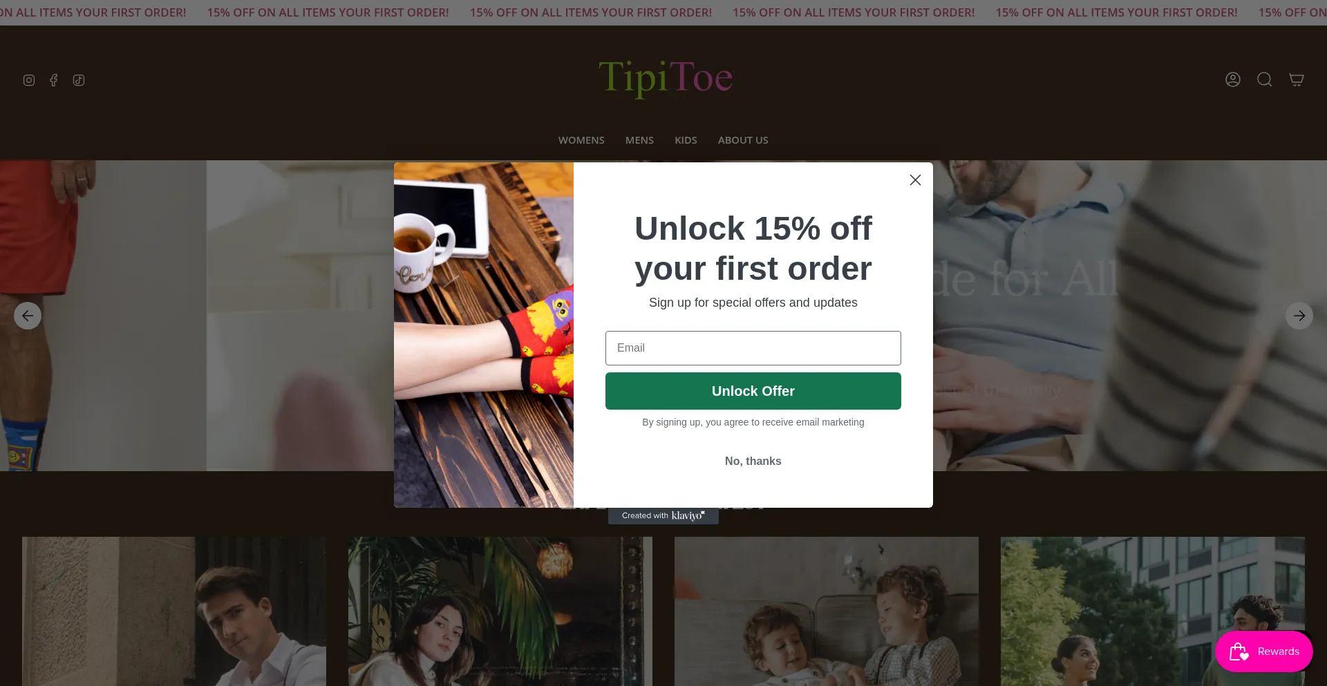 Website screenshot of Tipitoesocks.com