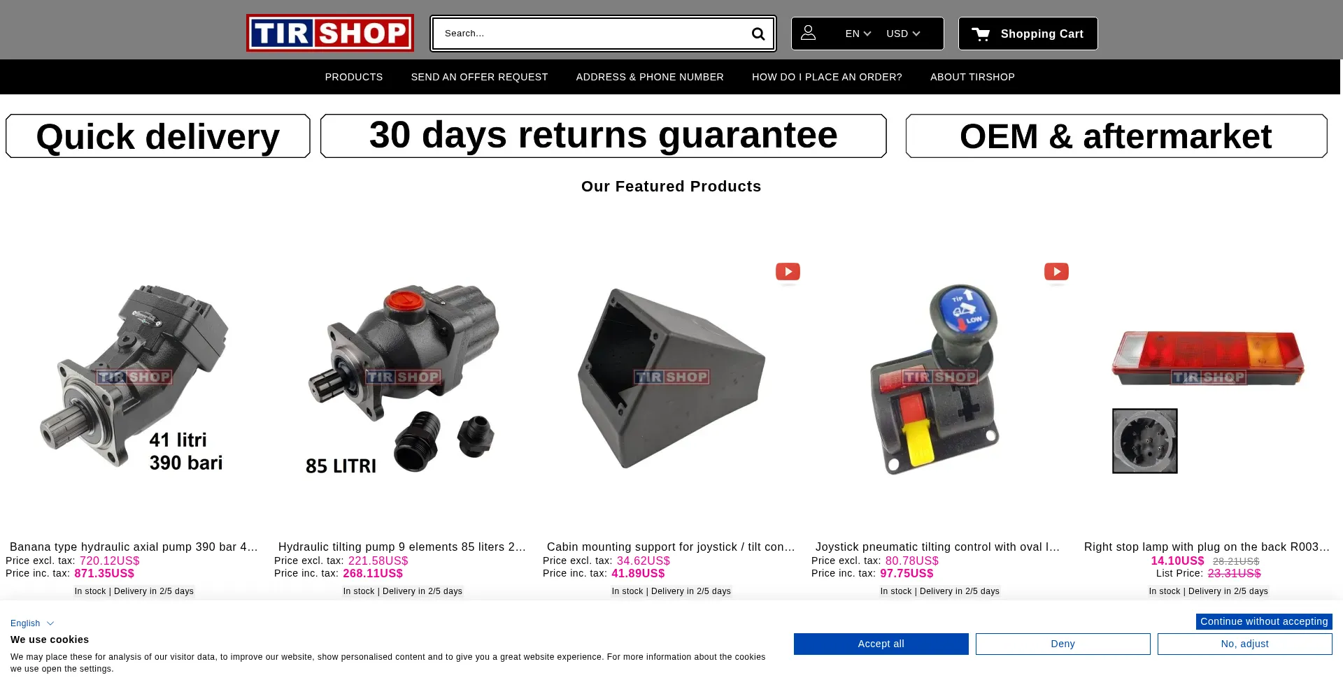 Website screenshot of Tirshop.ro