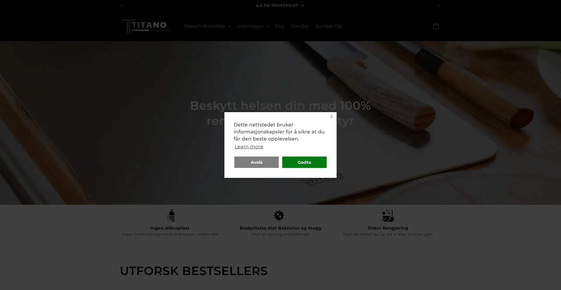 Website screenshot of Titano.no