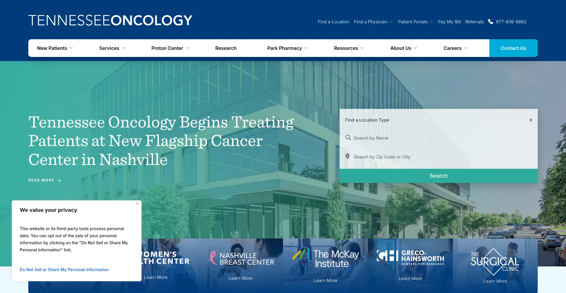Website screenshot of Tnoncology.com