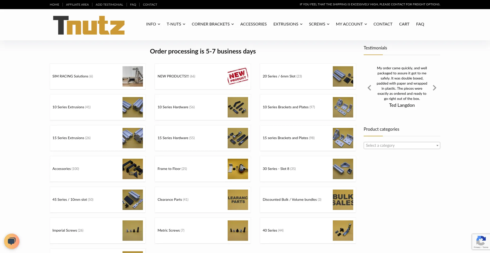 Website screenshot of Tnutz.com