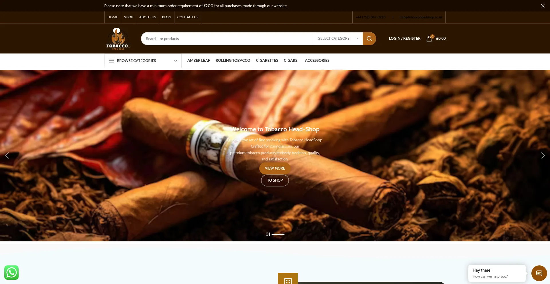 Website screenshot of Tobaccoheadshop.co.uk