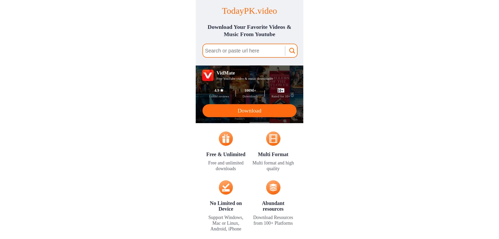 Website screenshot of Todaypk.video