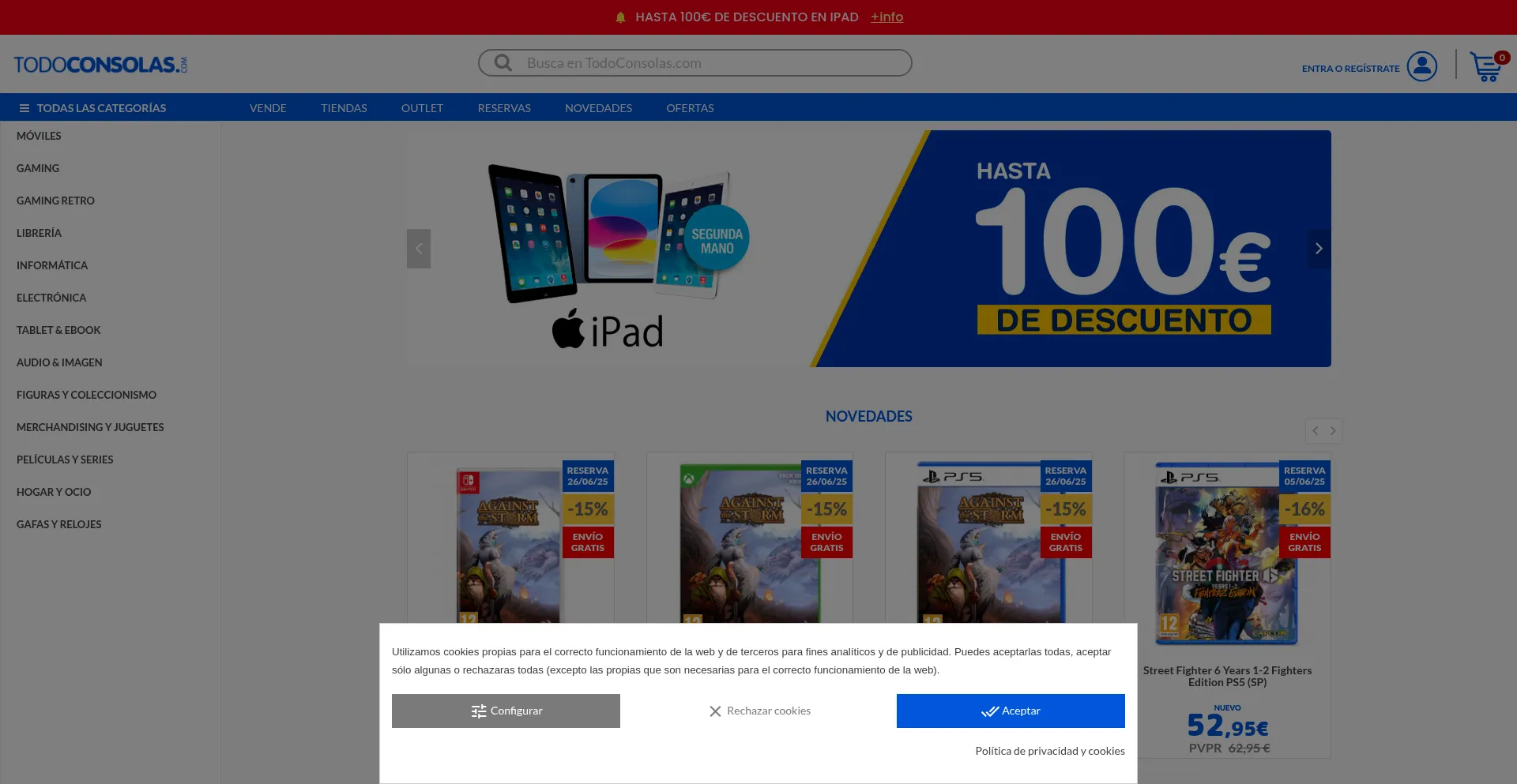 Website screenshot of Todoconsolas.com