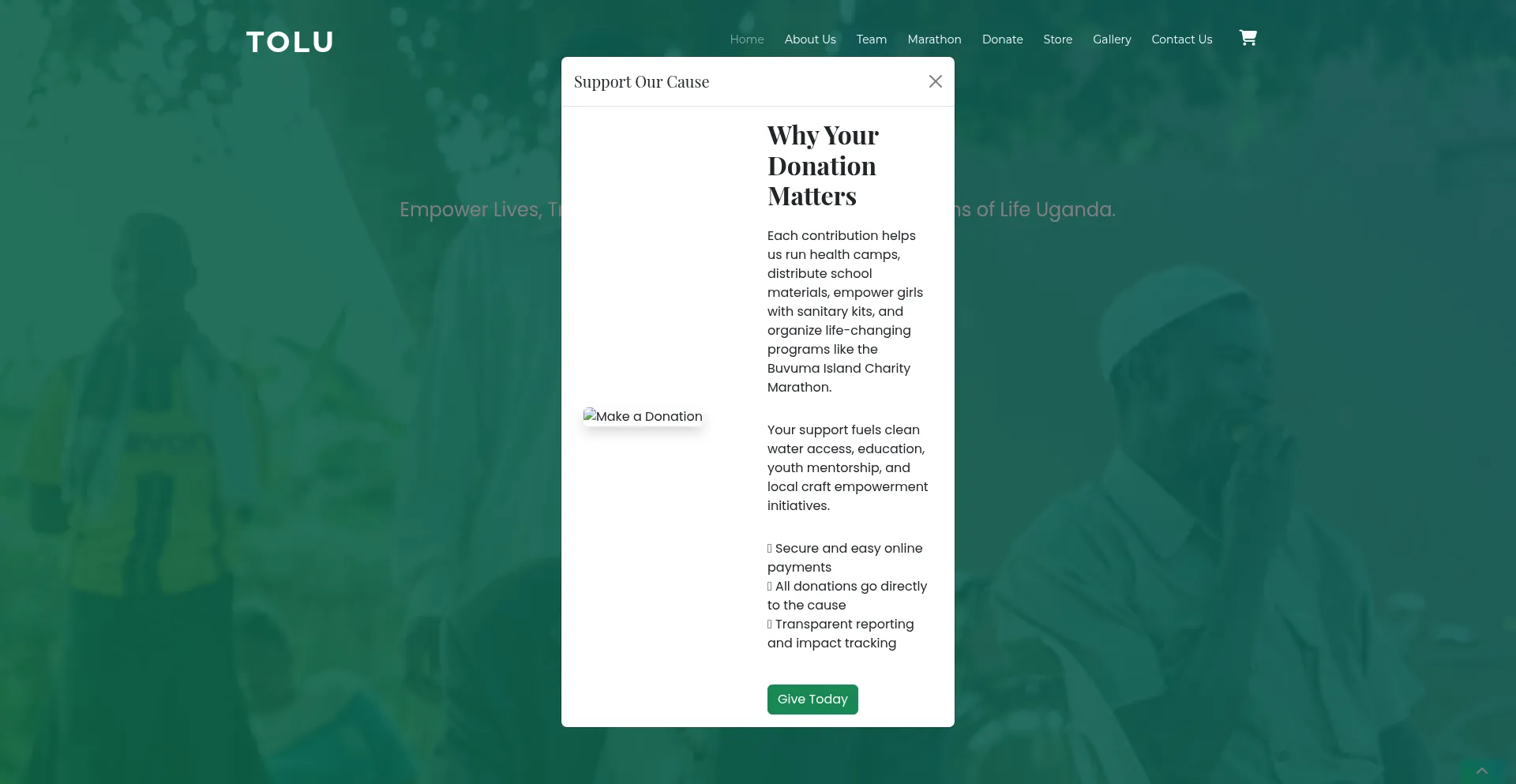 Website screenshot of Tokensoflifeuganda.org