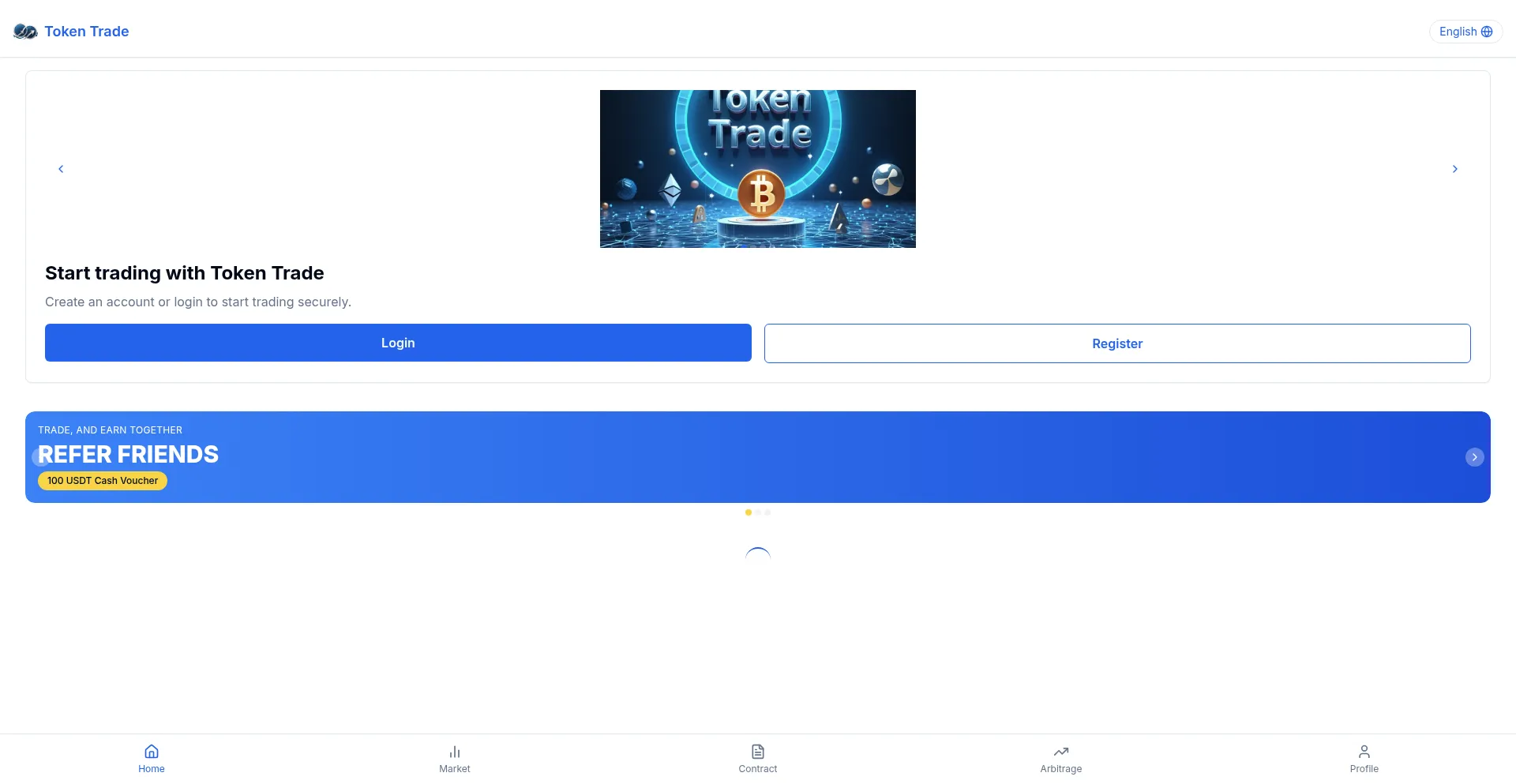 Website screenshot of Tokentrades.net
