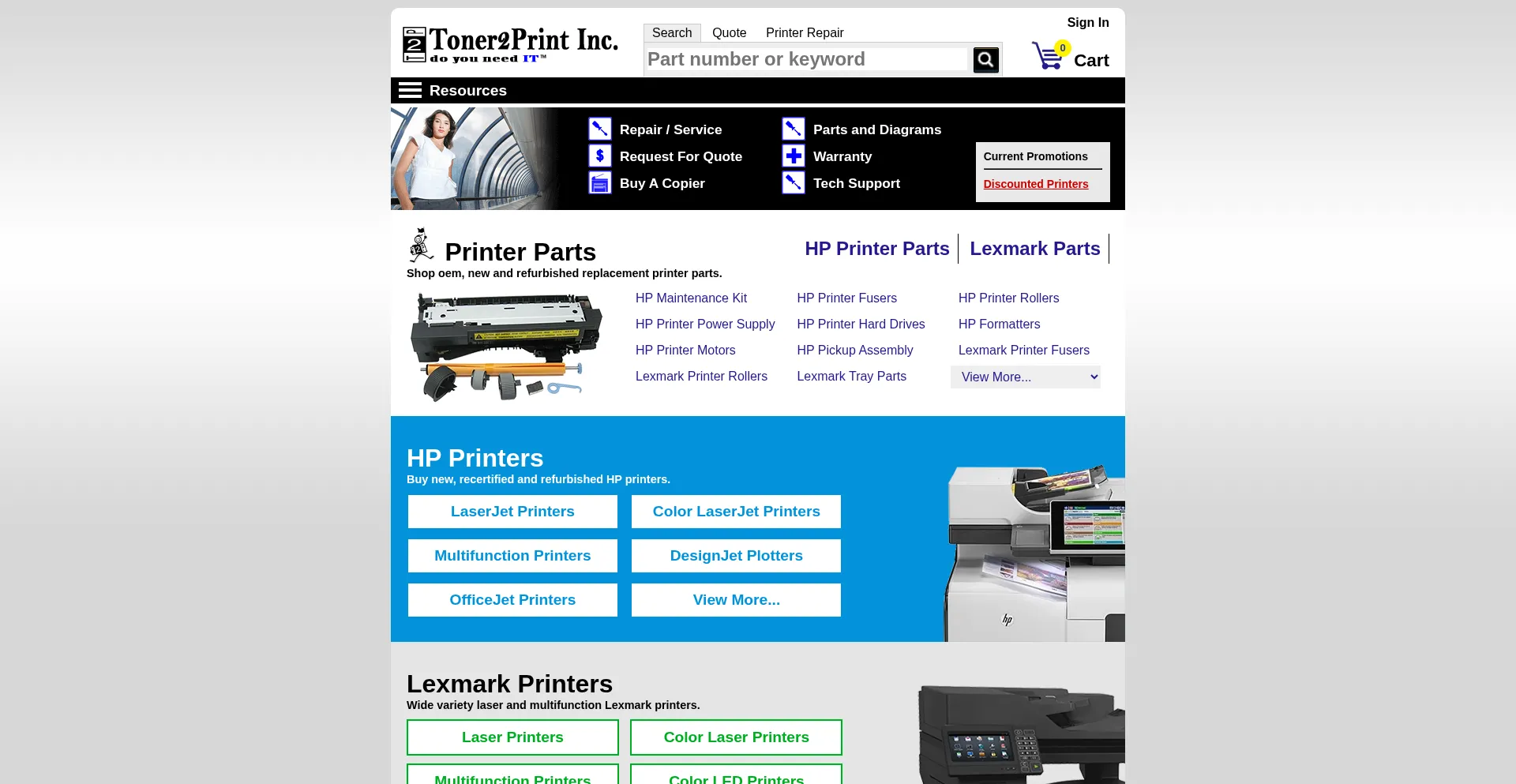Website screenshot of Toner2print.com