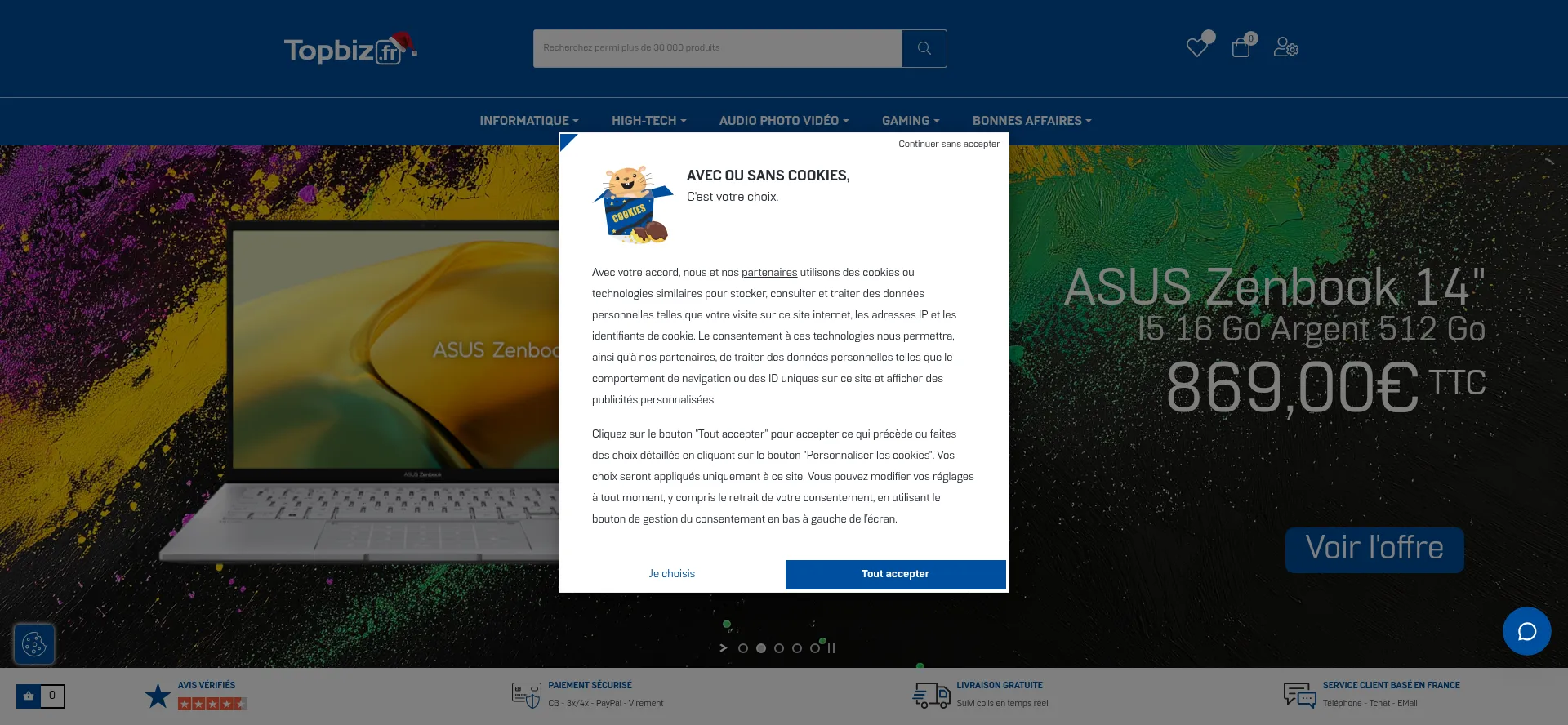 Website screenshot of Topbiz.fr