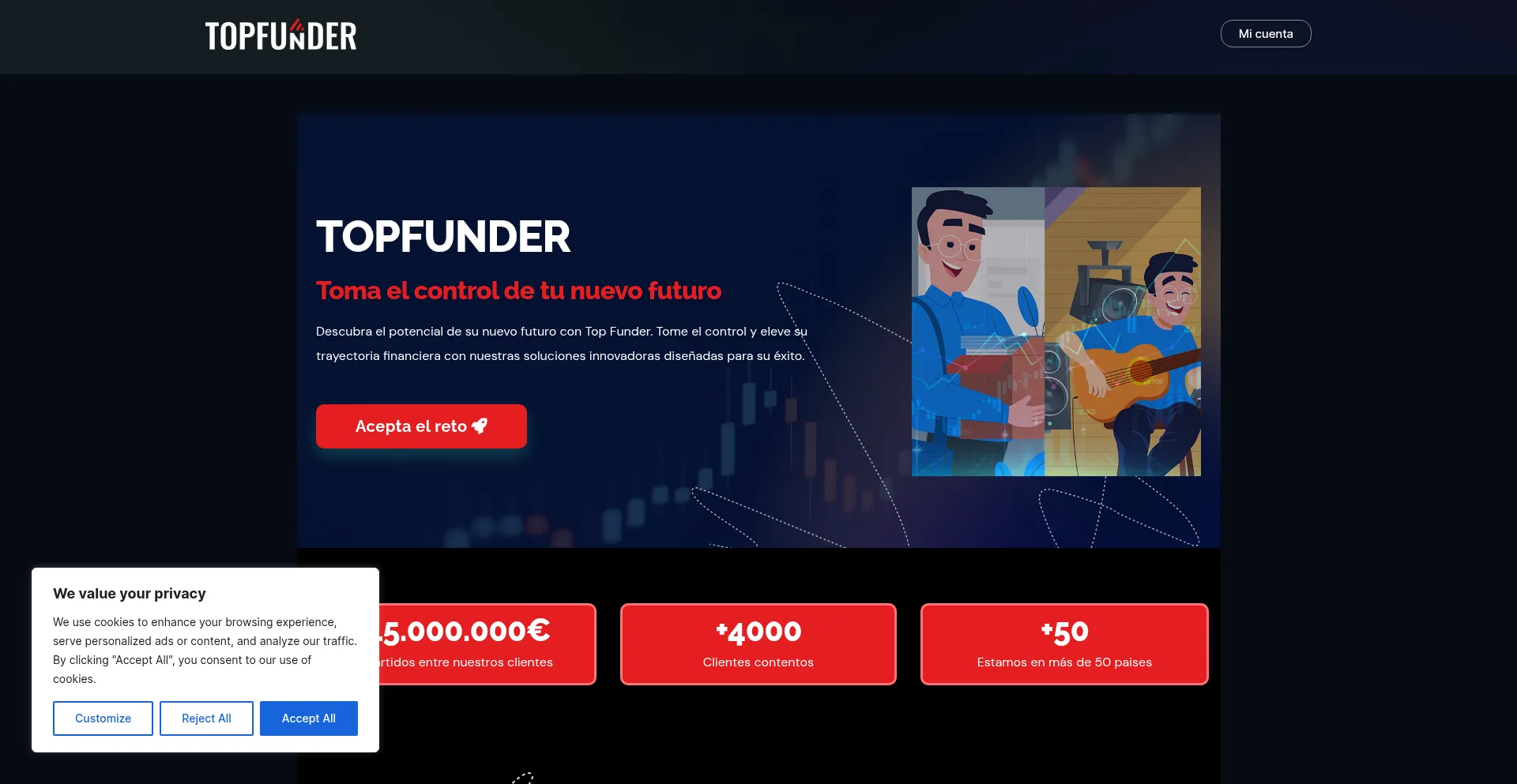 Website screenshot of Topfunder.net