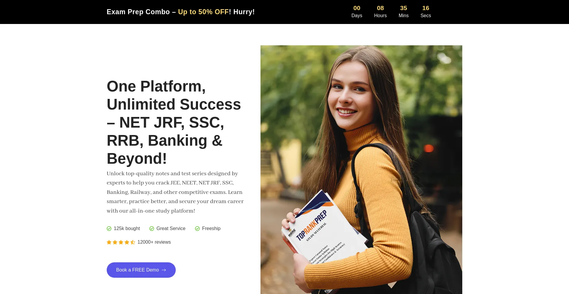 Website screenshot of Toprankprep.in