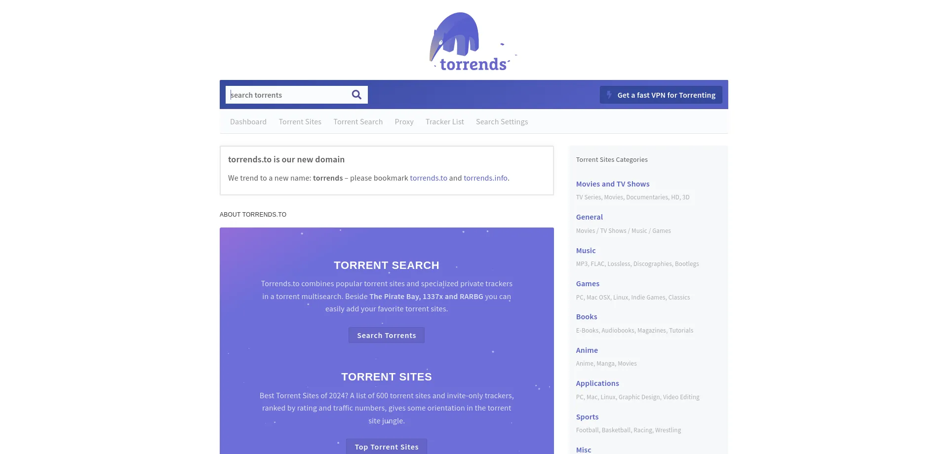 Website screenshot of Torrends.to