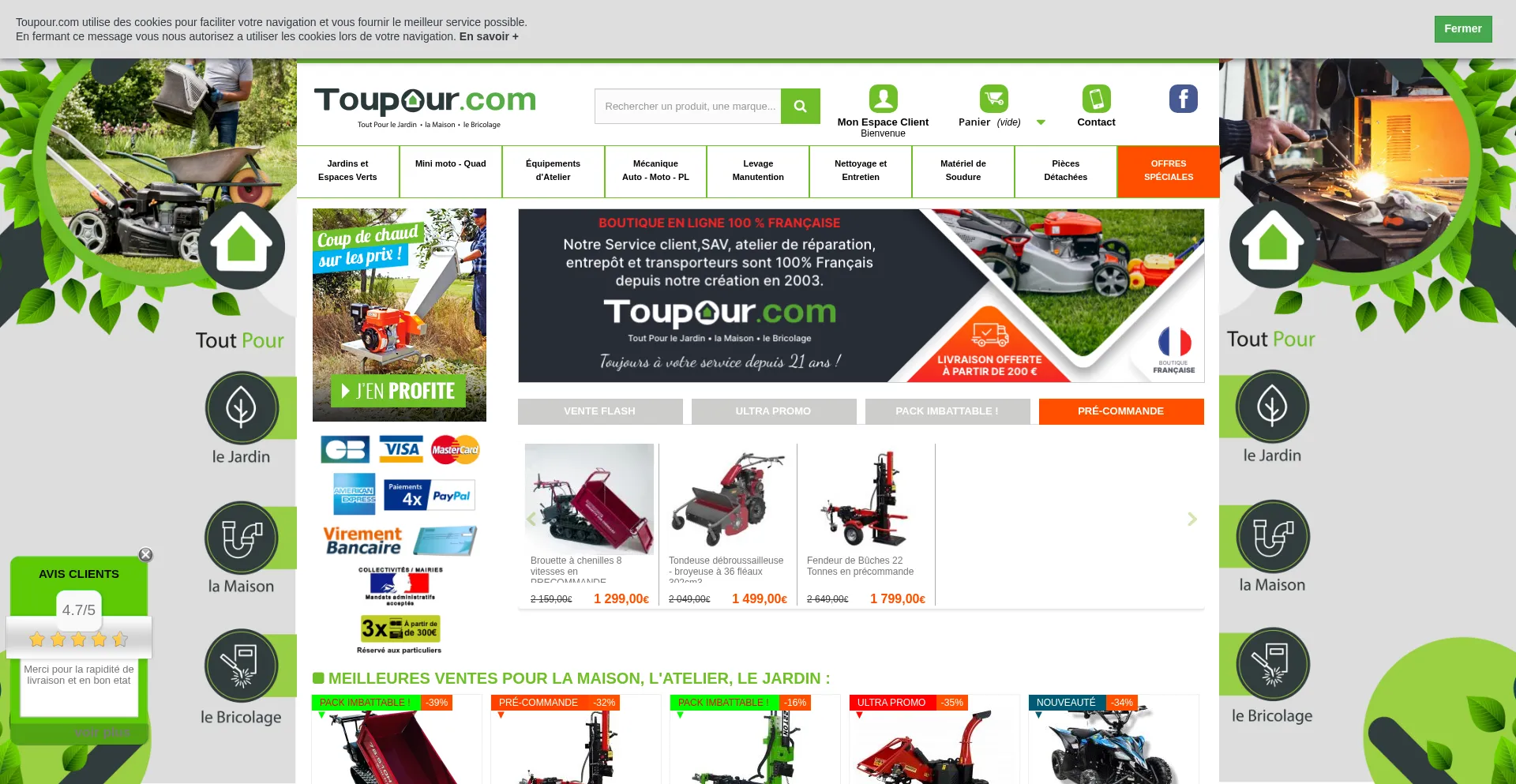 Website screenshot of Toupour.com