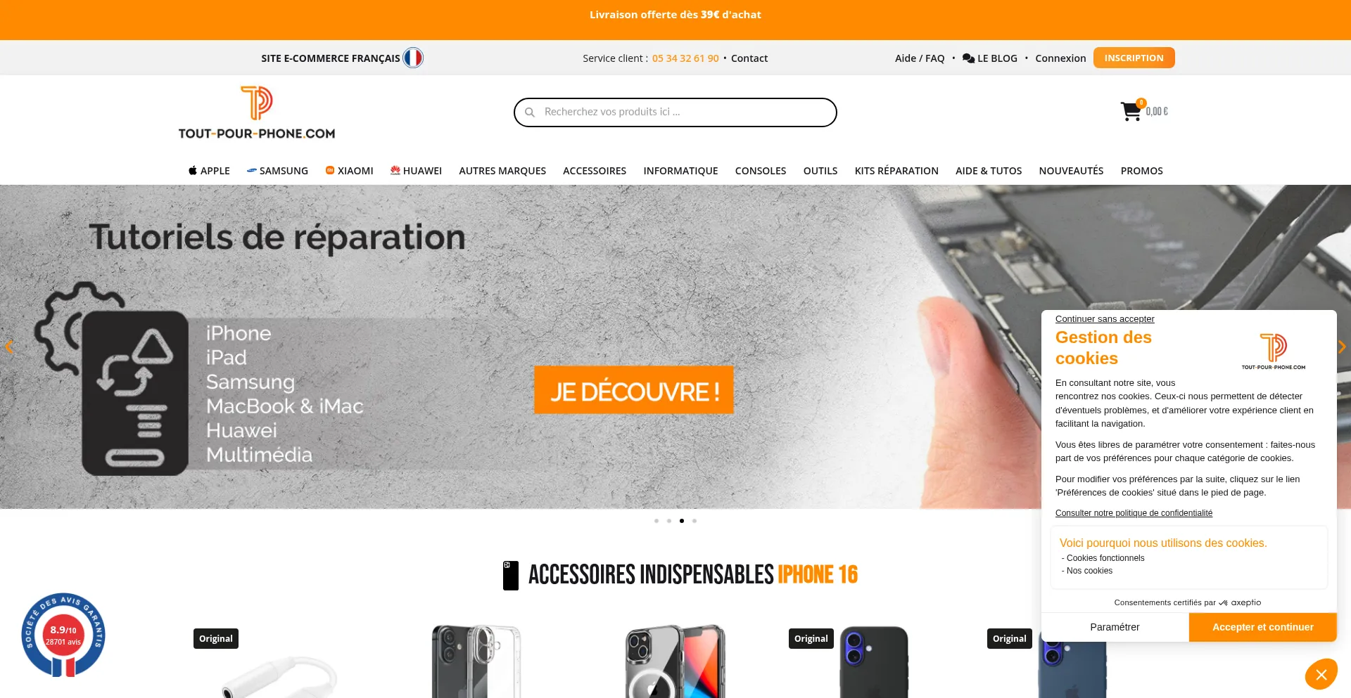 Website screenshot of Tout-pour-phone.com