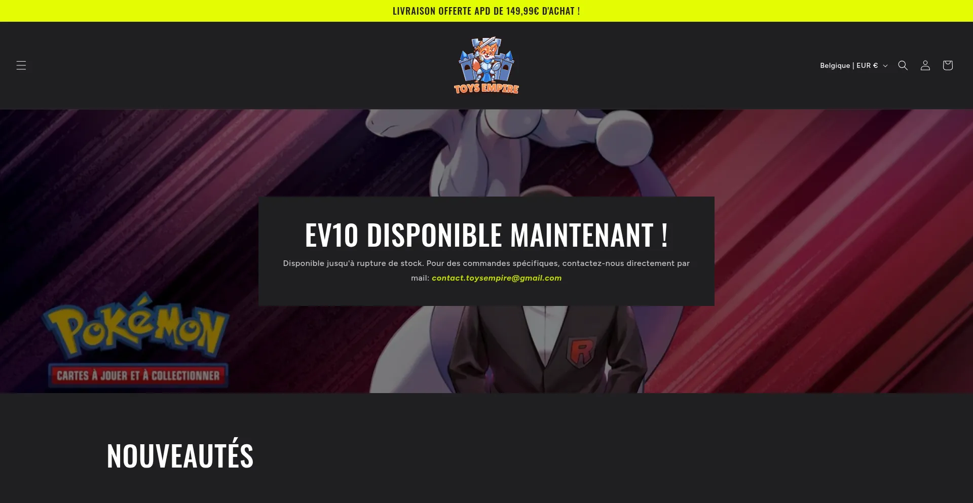 Website screenshot of Toysempire.be