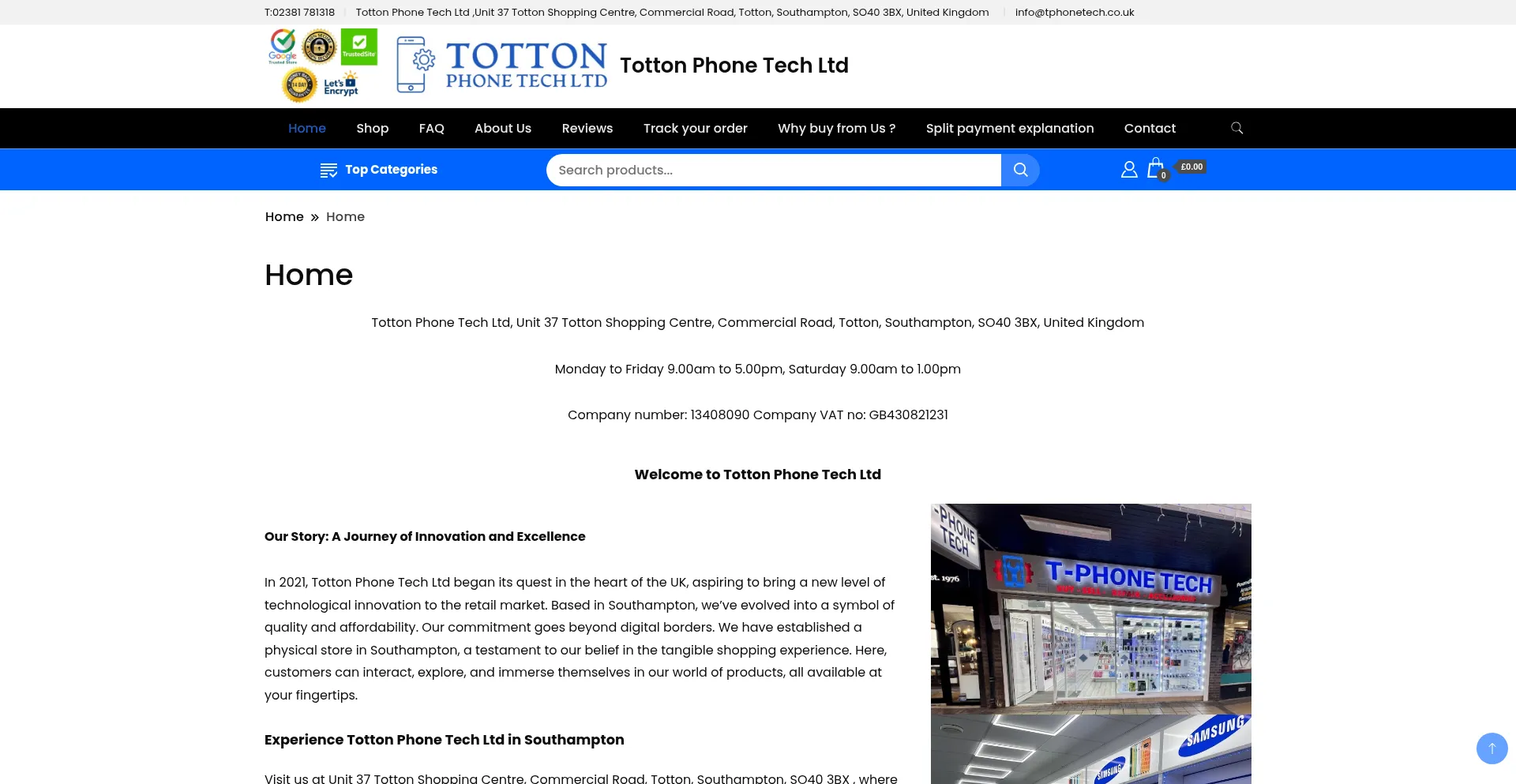 Website screenshot of Tphonetech.co.uk