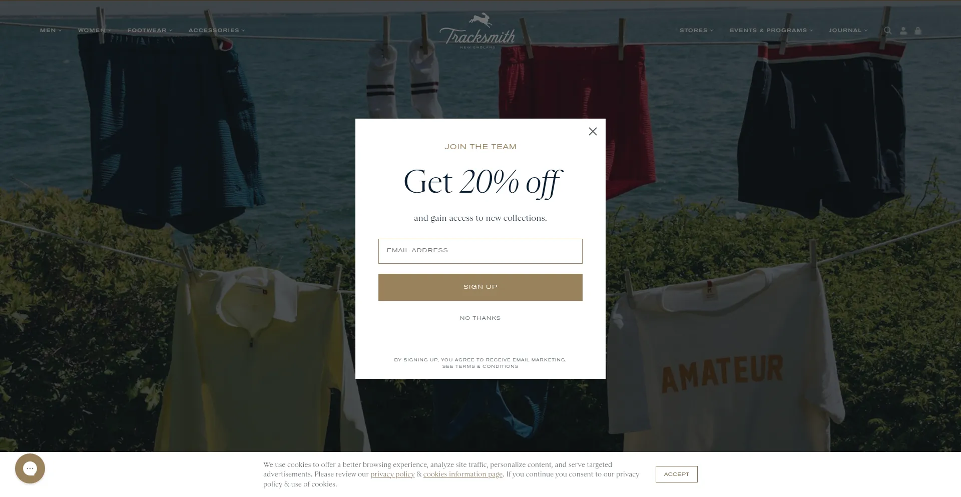 Website screenshot of Tracksmith.com