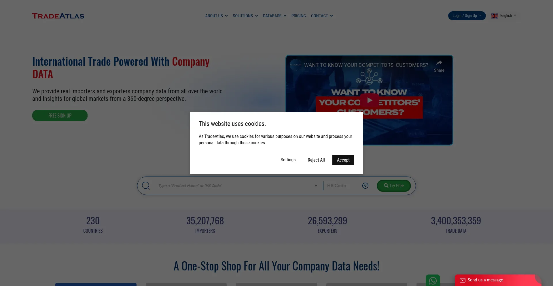 Website screenshot of Tradeatlas.com