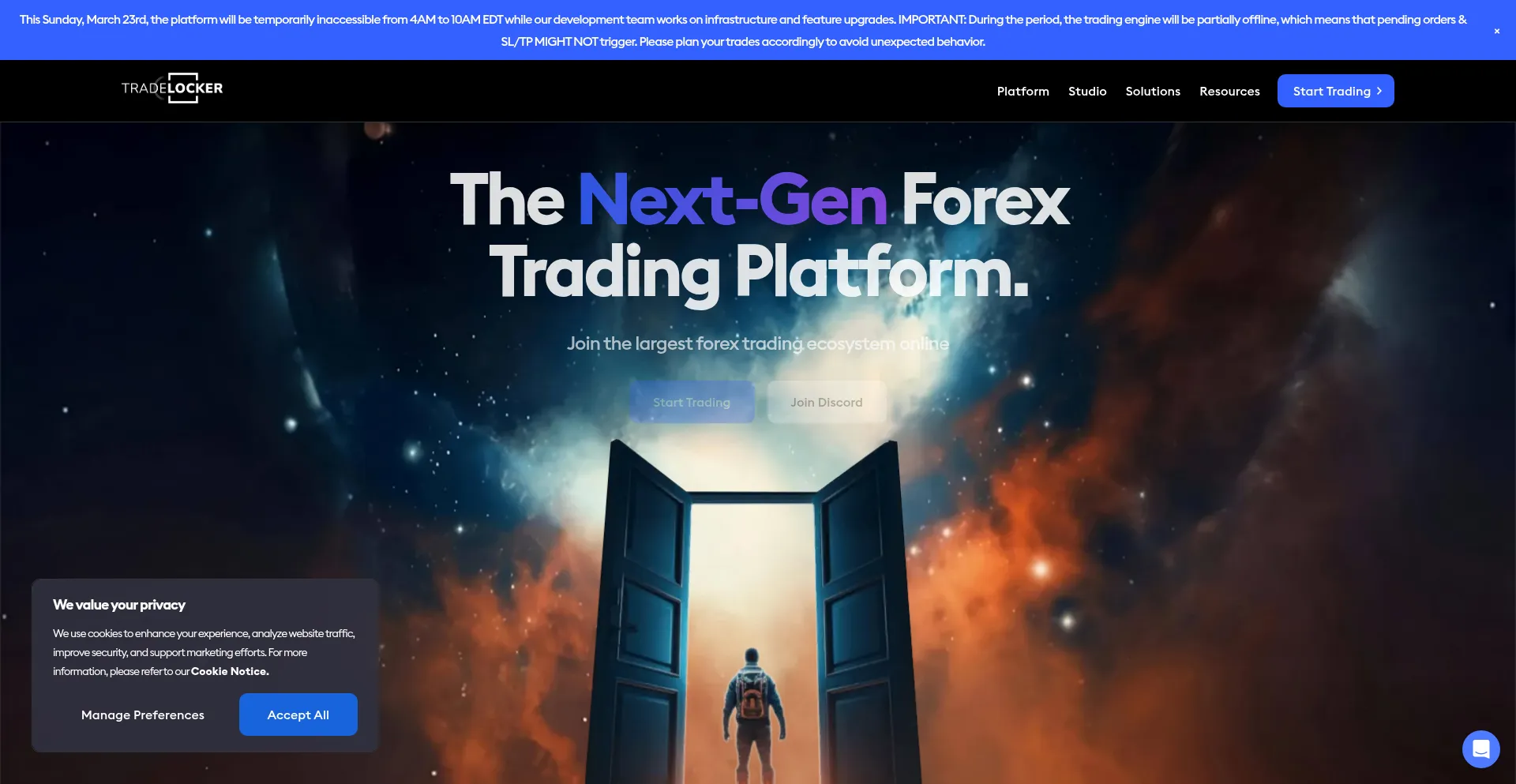 Website screenshot of Tradelocker.com