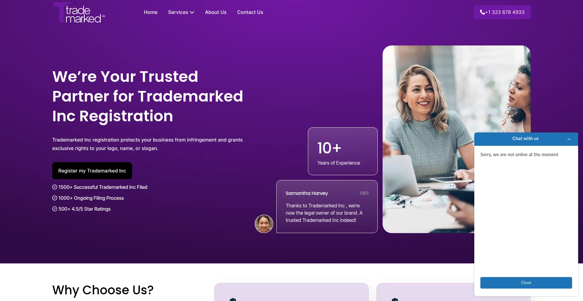 Website screenshot of Trademarkedinc.com
