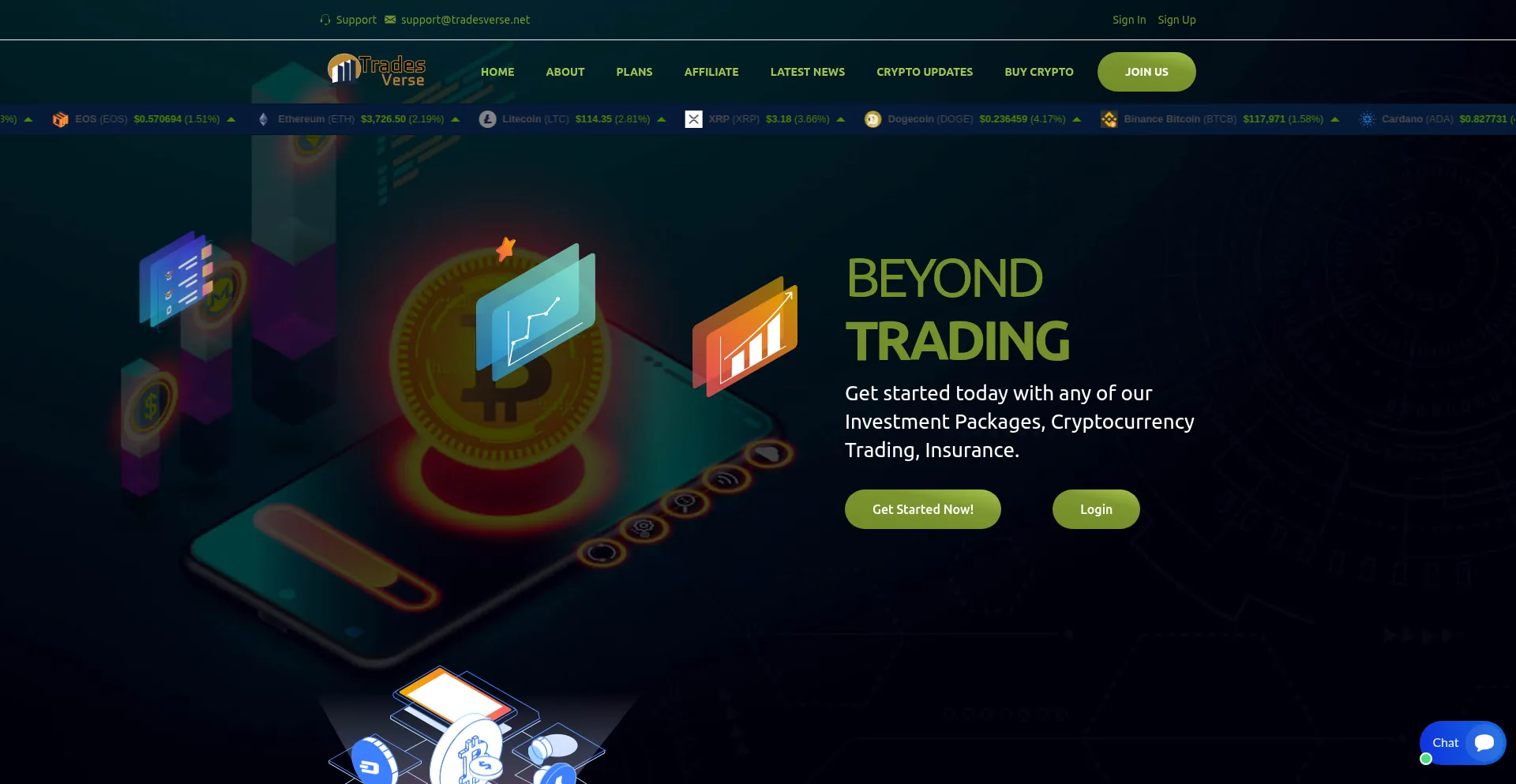 Website screenshot of Tradesverse.net