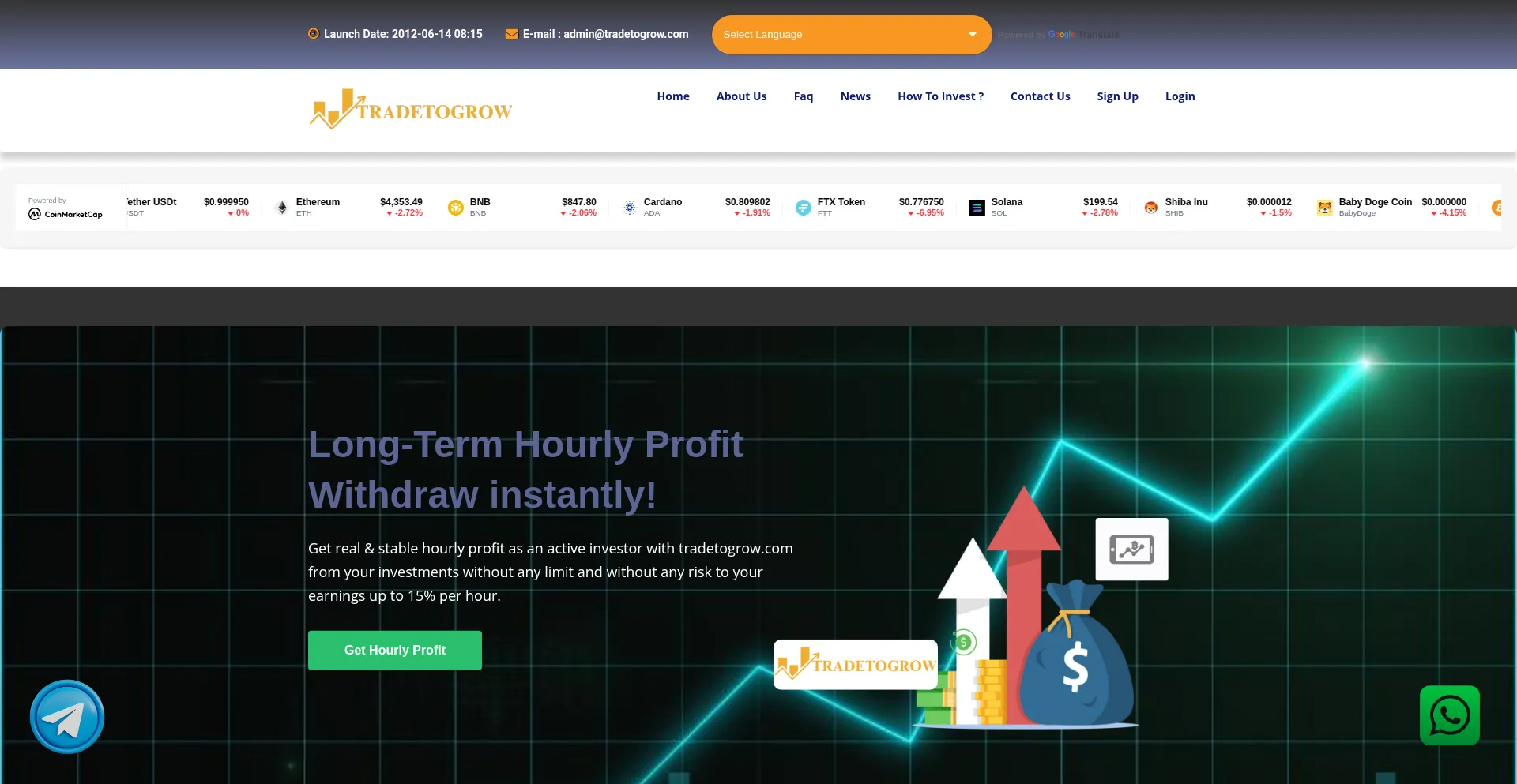 Website screenshot of Tradetogrow.com