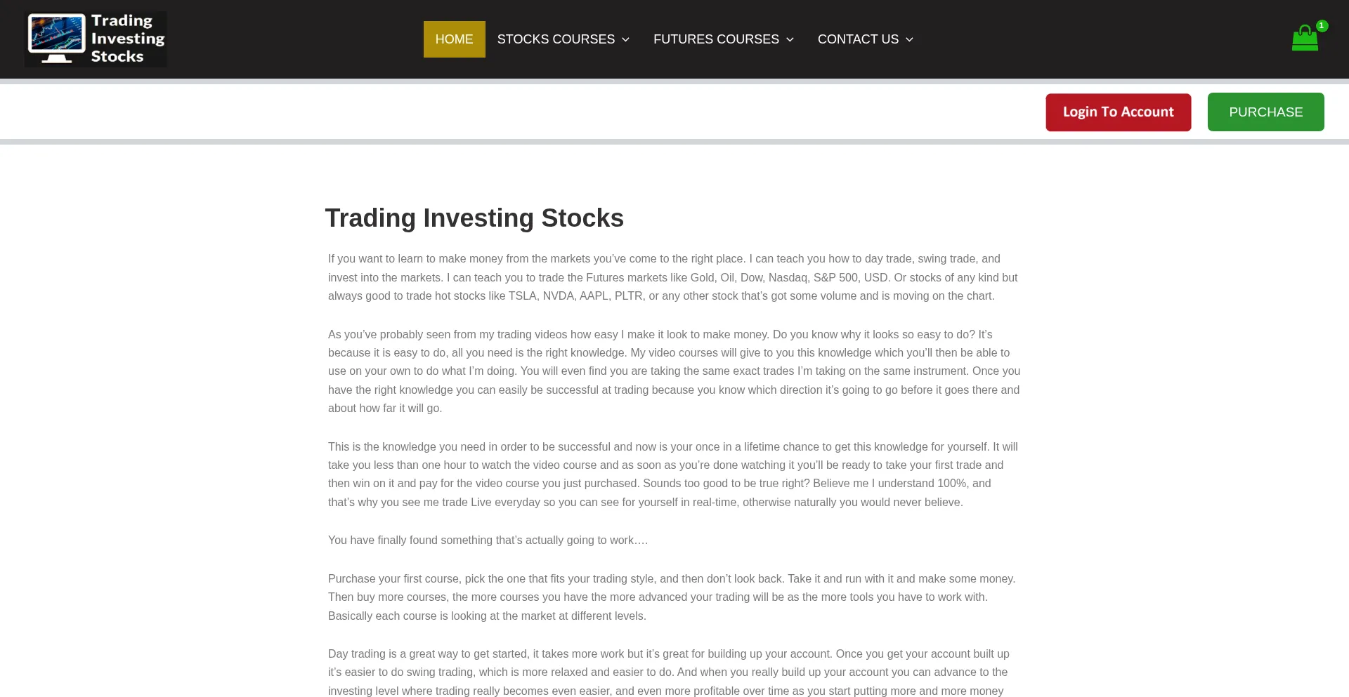 Website screenshot of Tradinginvestingstocks.com