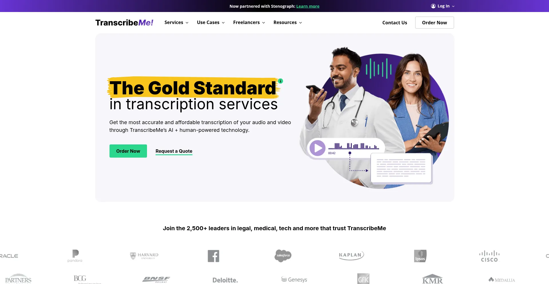 Website screenshot of Transcribeme.com