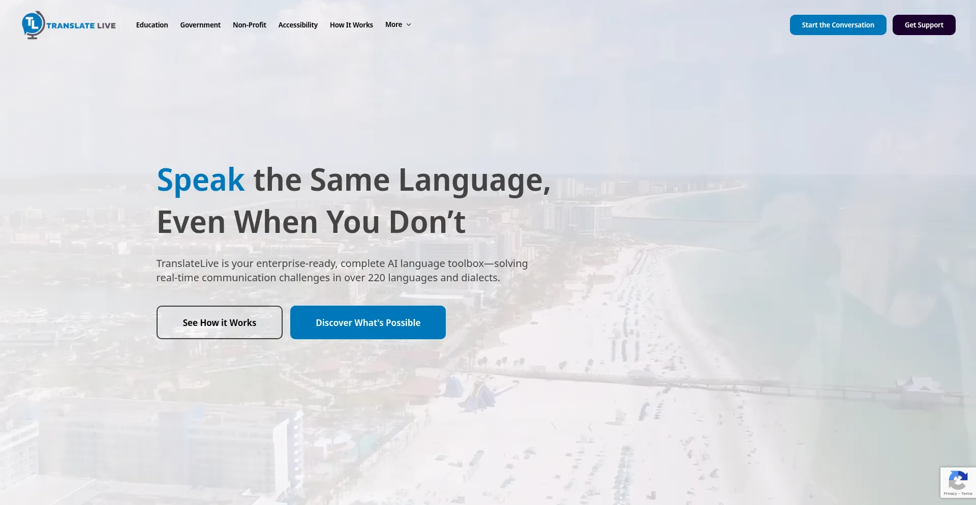 Website screenshot of Translatelive.com