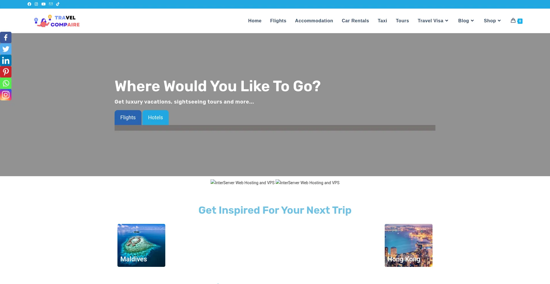 Website screenshot of Travelcompaire.com