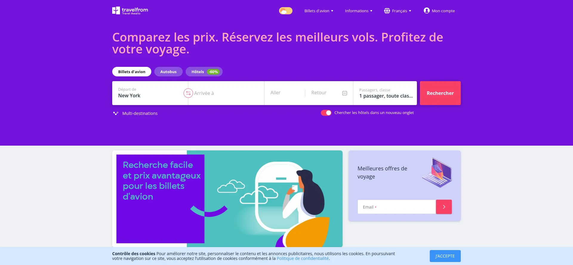 Website screenshot of Travelfrom.fr
