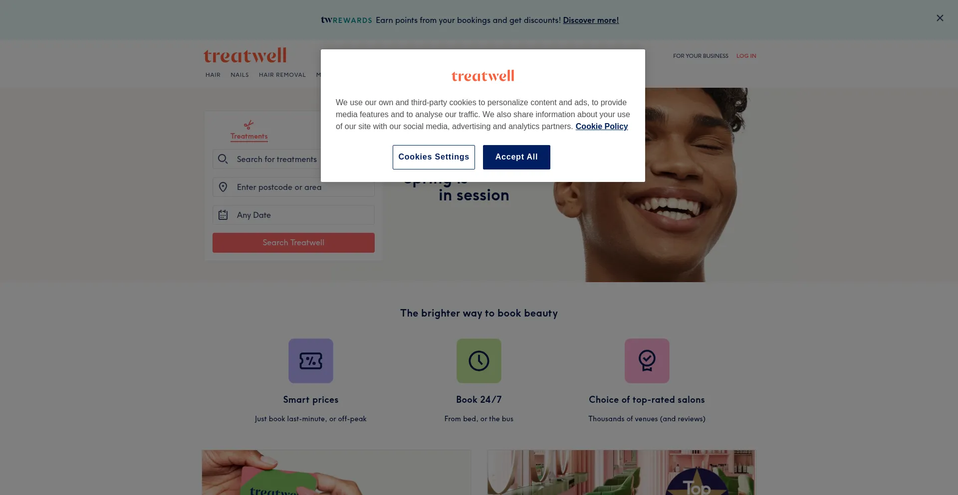 Website screenshot of Treatwell.ie