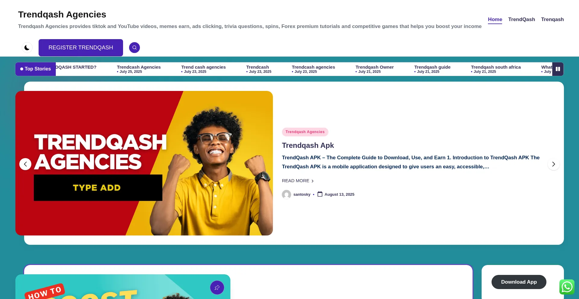 Website screenshot of Trendqash.org